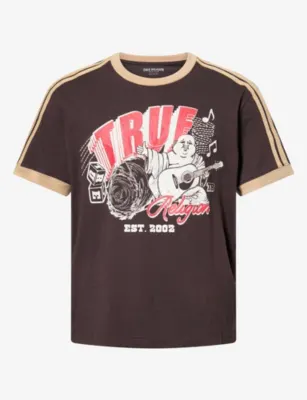 TRUE RELIGION Ringer Brand-Print Cotton T-Shirt in Ground Coffee – Mens | Tops & t-shirts | T-Shirts | Plain T-Shirts