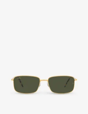 RAY-BAN RB3717 rectangle-frame polished gold-metal sunglasses