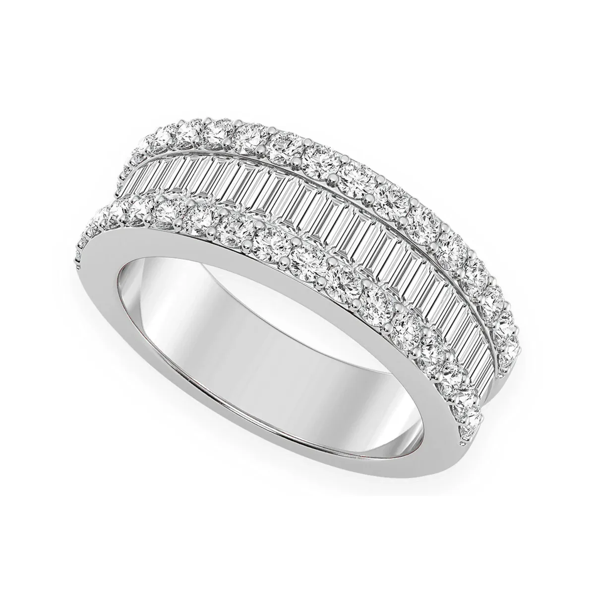 For Him Baguette & Round Border Diamond Ring in White Gold / Natural Diamond – Ring