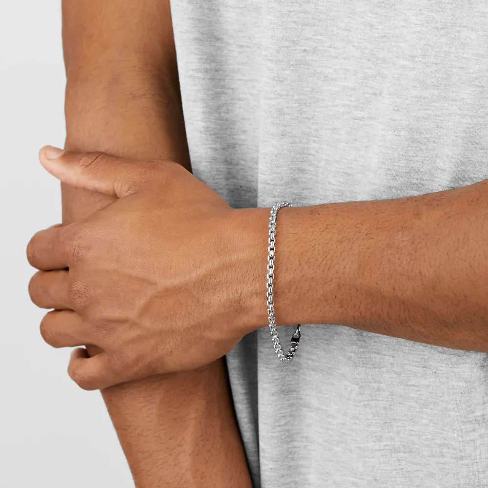 For Him Silver Mens Box Belcher Bracelet detail 2