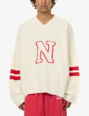 NAHMIAS Collegiate Oversized Brushed-Wool Jumper in WHITE, additional product view 3