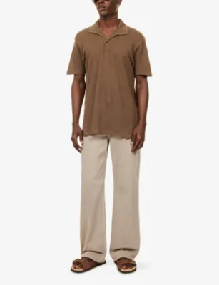 SUNSPEL Open-Collar Regular-Fit Linen-Piqué Polo Shirt detail 2