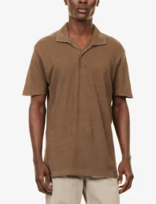 SUNSPEL Open-Collar Regular-Fit Linen-Piqué Polo Shirt detail 3