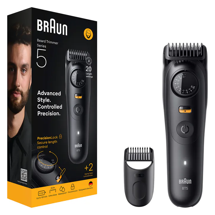 BRAUN Beard Trimmer Series 5, +2 Styling Tools, 20 Lengths, Sharp Blade, BT5500, Black detail 3