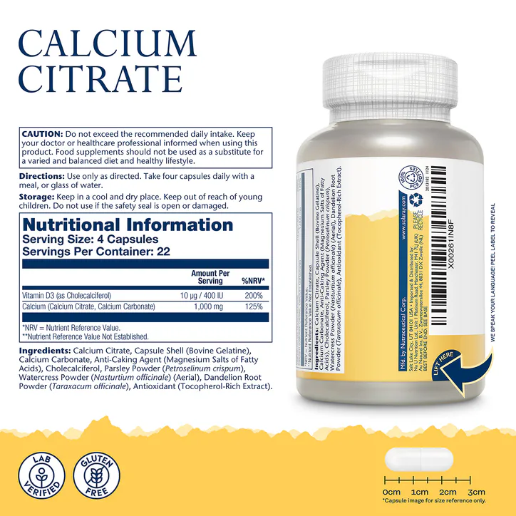 Solaray Calcium Citrate with Vitamin D3, Bone & Muscle Support - 90 Capsules detail 2