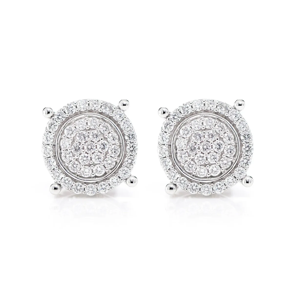 For Him Two Layer Cluster Halo Diamond Stud Earrings 0.50ctw in White Gold / VS / Natural Diamond – Earring