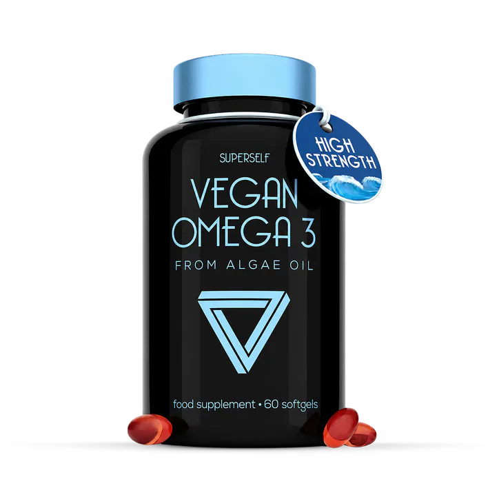 SuperSelf Vegan Omega-3 from Algae Oil with Flaxseed Oil, Astaxanthin, Vitamin E 60 Softgels