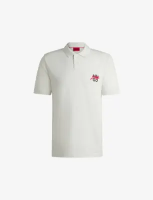 HUGO Double-logo cotton-piqué polo shirt - NATURAL detail 2
