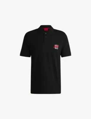 HUGO Double-logo cotton-piqué polo shirt - NATURAL