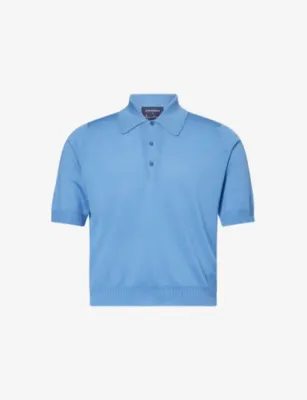 JOHN SMEDLEY X Bill Nighy Short-Sleeve Merino Wool Polo Shirt - Chambray Blue/maz