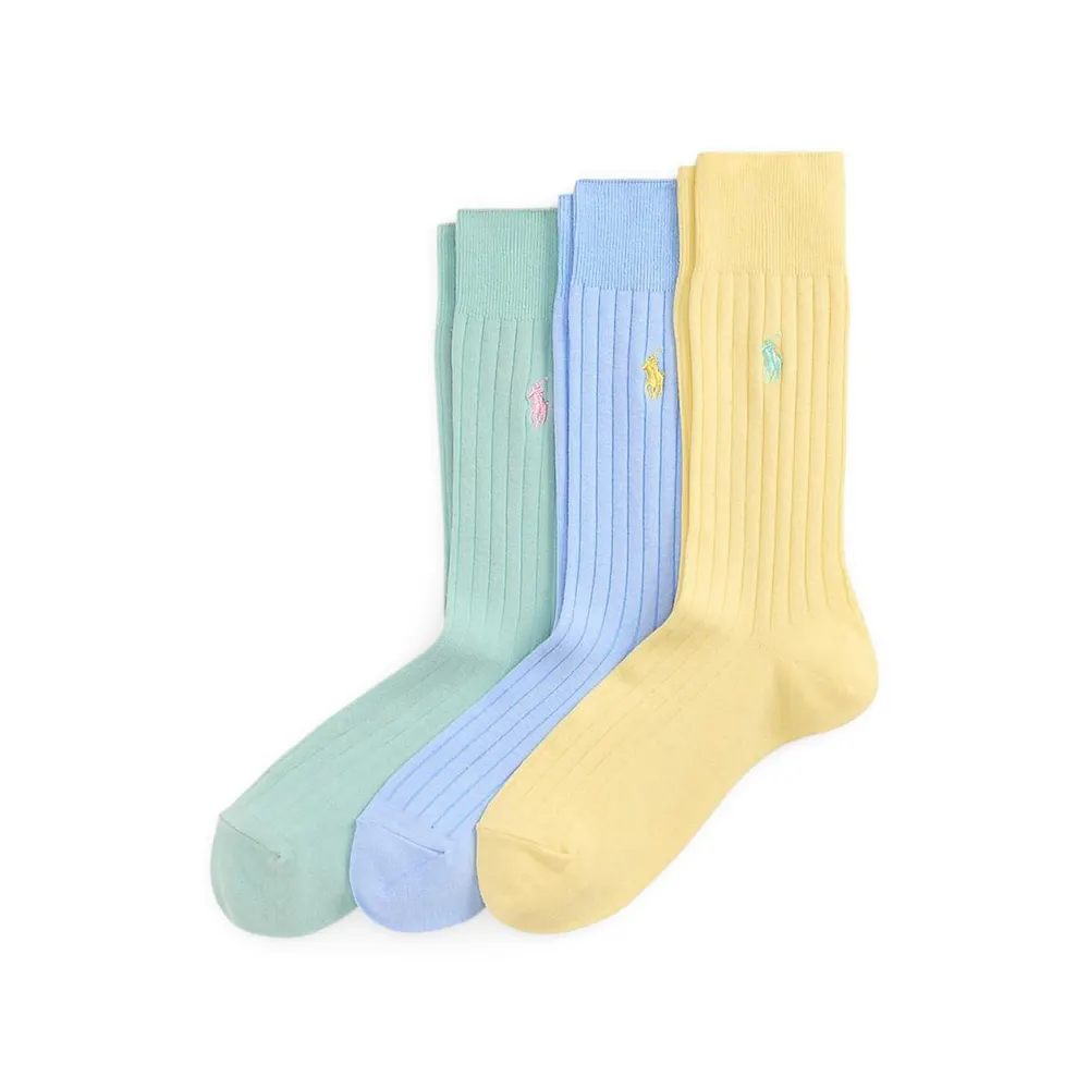 Polo Ralph Lauren Mens 3-Pack Egyptian Cotton Ribbed Crew Socks