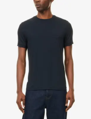 GIORGIO ARMANI Logo-Embellished Stretch-Woven T-Shirt in BLU NAVY, additional product view 3