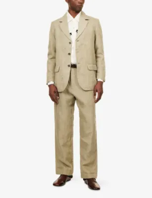 KARTIK RESEARCH Bead-Embellished Straight-Leg Linen Trousers in LIGHT GREEN, additional product view 2