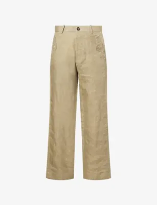 KARTIK RESEARCH Bead-Embellished Straight-Leg Linen Trousers in LIGHT GREEN – Mens | Trousers & shorts | Formal