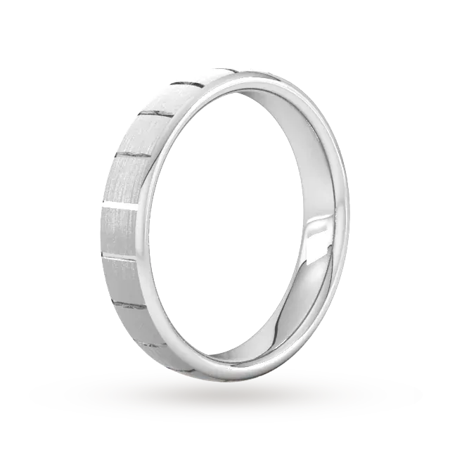 For Him 4mm Traditional Court Heavy Vertical Lines Wedding Ring In 18 Carat White Gold detail 2
