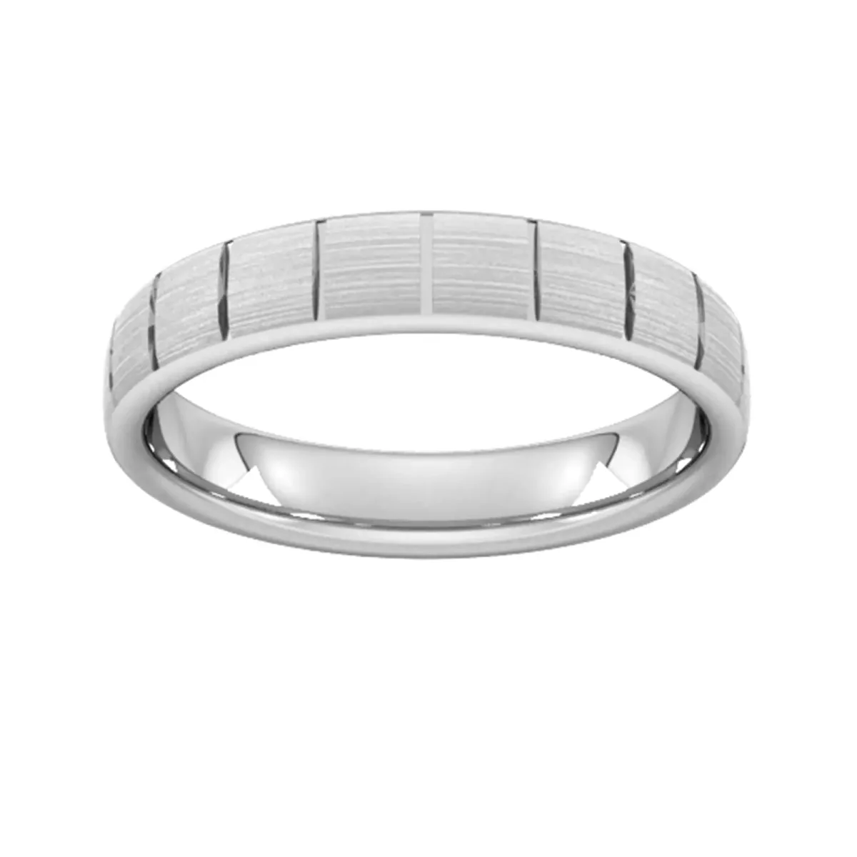 For Him 4mm Traditional Court Heavy Vertical Lines Wedding Ring In 18 Carat White Gold