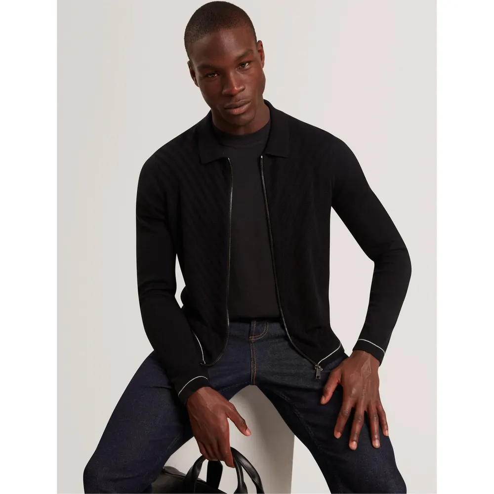 Ted Baker Men's Long Sleeve Stitch Zip Through Knitted Top detail 2