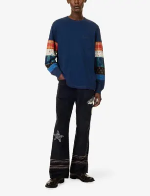 KHOKI Patch Long-Sleeve Cotton Top in INDIGO, additional product view 2
