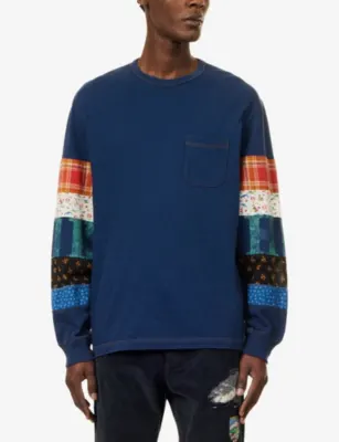 KHOKI Patch Long-Sleeve Cotton Top in INDIGO, additional product view 3