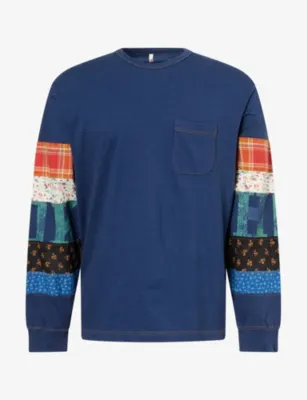 KHOKI Patch Long-Sleeve Cotton Top in INDIGO – Mens | Tops & t-shirts | T-Shirts | Long Sleeve T-Shirts