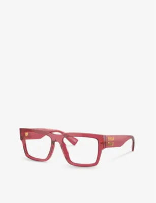 MIU MIU MU 02XV rectangle-frame acetate eyeglasses in RED, additional product view 2