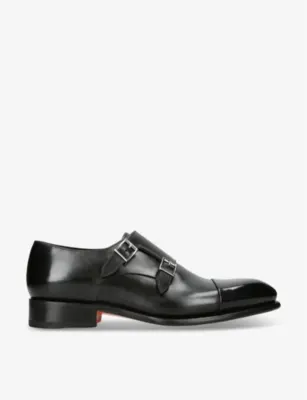 SANTONI Carter double-buckle leather monk shoes - EUR 46 / 12 UK MEN in BLACK – Mens | Smart shoes | Monk shoes