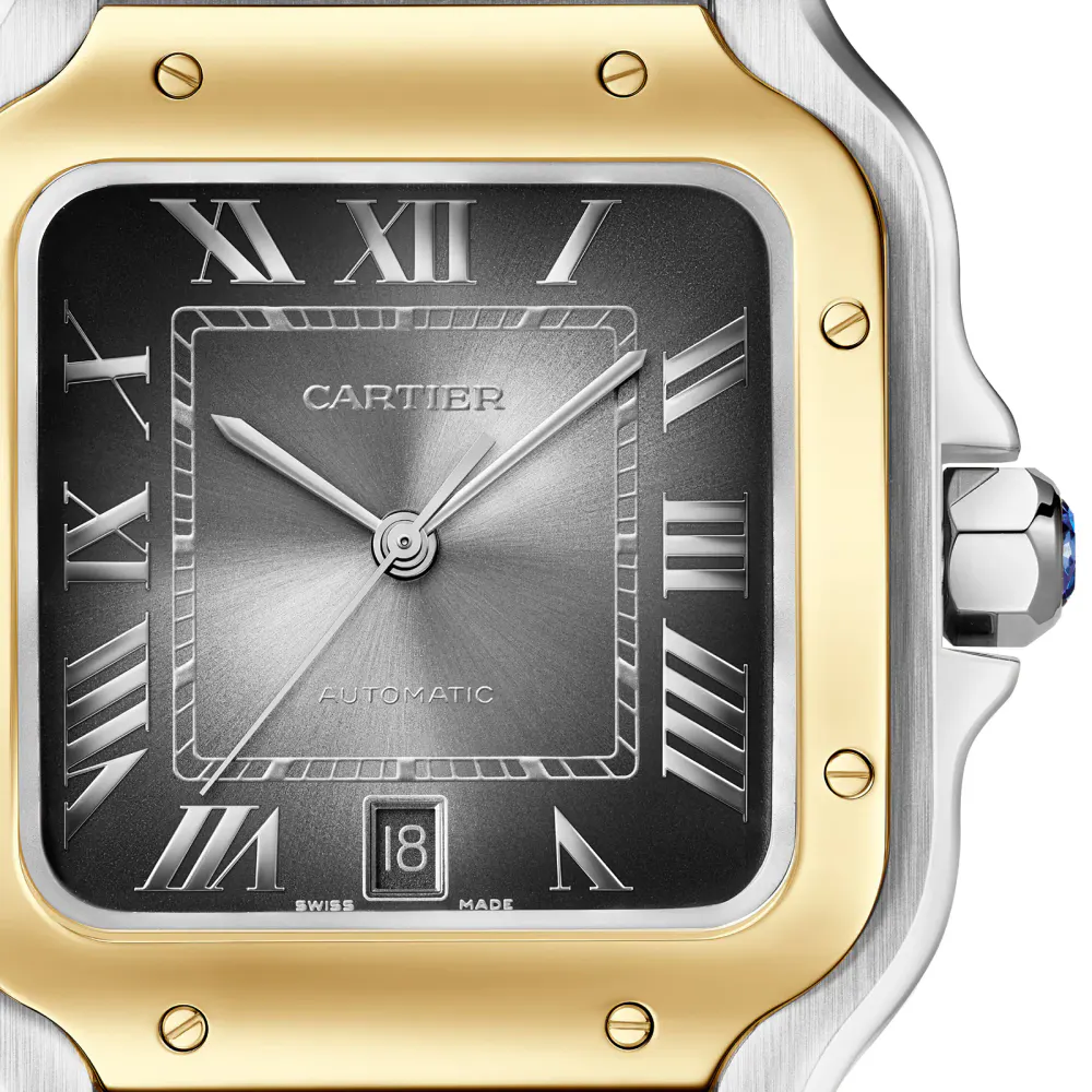 Cartier Santos De Cartier Watch, Large Model, Automatic Winding, Steel Case, Yellow Gold, Interchangeable Leather Strap detail 3