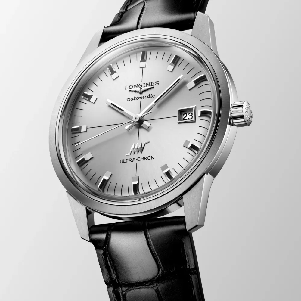 Longines Ultra-Chron Classic 40mm Mens Watch Silver Alligator in Silver, additional product view 3