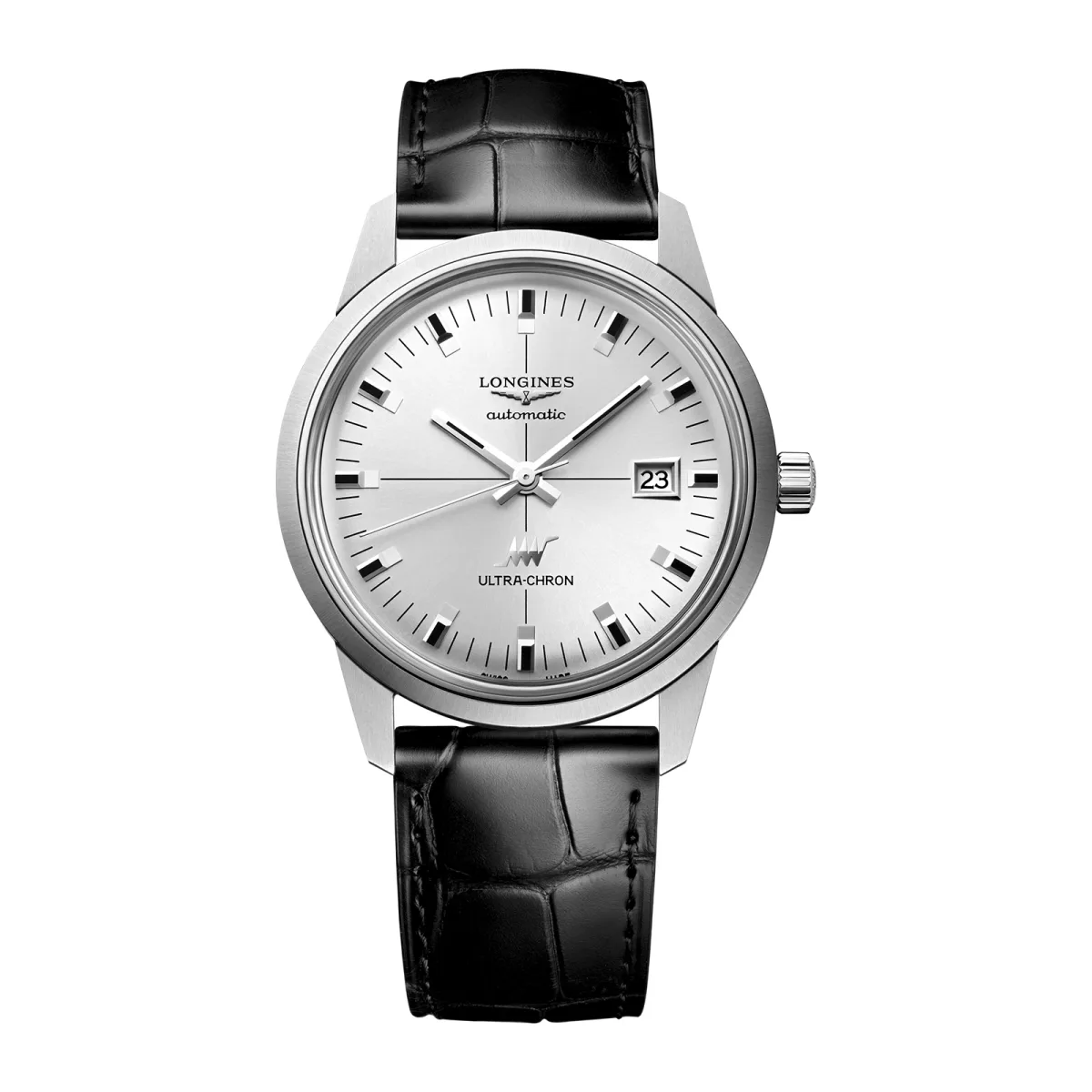 Longines Ultra-Chron Classic 40mm Mens Watch Silver Alligator