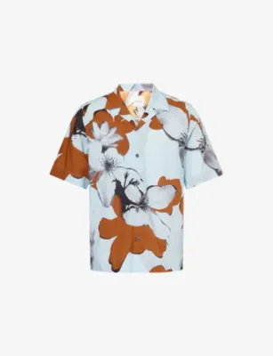 PAUL SMITH Flower Printed Short-Sleeve Cotton-Blend Shirt