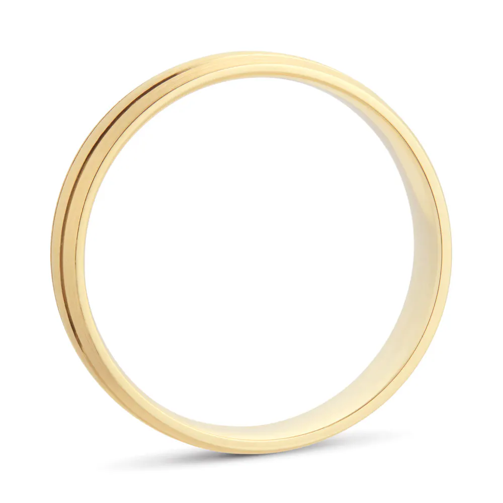 For Him 18ct Yellow Gold Mens 2 Groove Fancy Wedding Ring detail 2