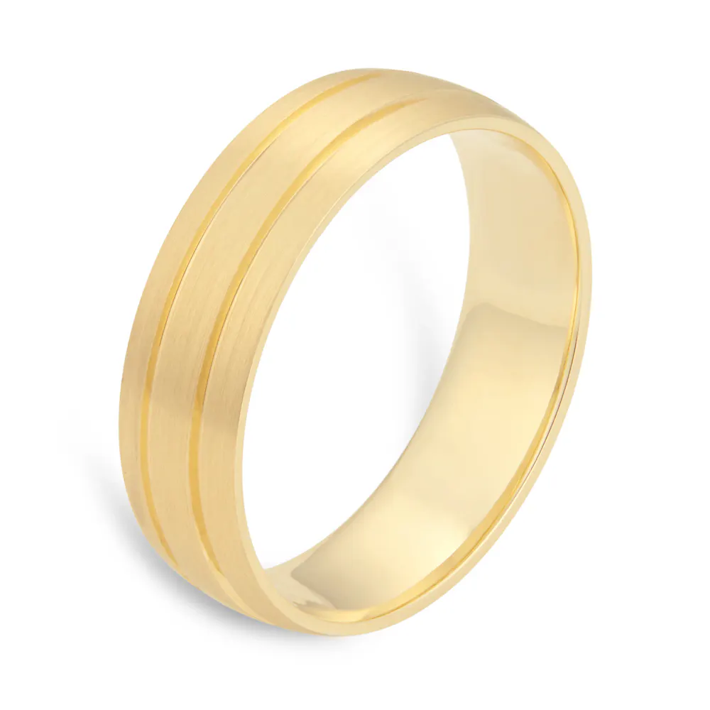 For Him 18ct Yellow Gold Mens 2 Groove Fancy Wedding Ring detail 3