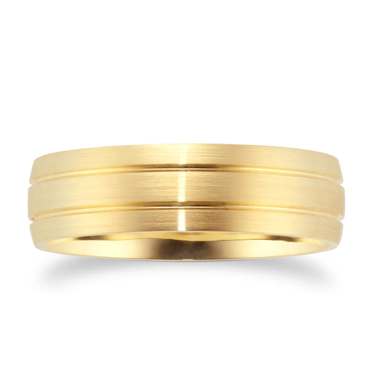 For Him 18ct Yellow Gold Mens 2 Groove Fancy Wedding Ring