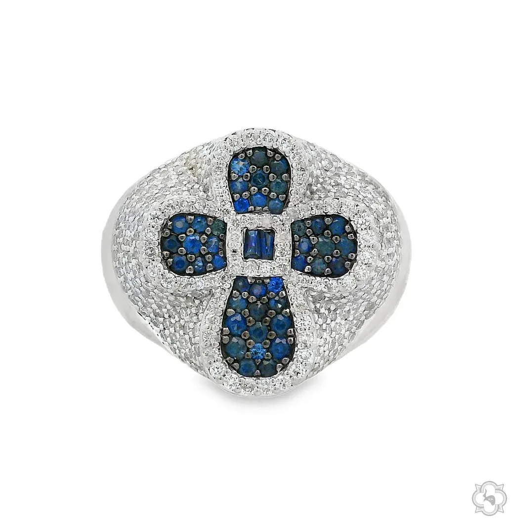 ANNA - CONSCIOUS DIAMONDS Sapphire Cross Diamond Ring 70420 in White Gold / 10.5 – Ring