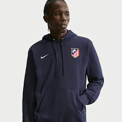 Nike Atlético Madrid Club Men's Nike Football French Terry Pullover Hoodie - Obsidian/White