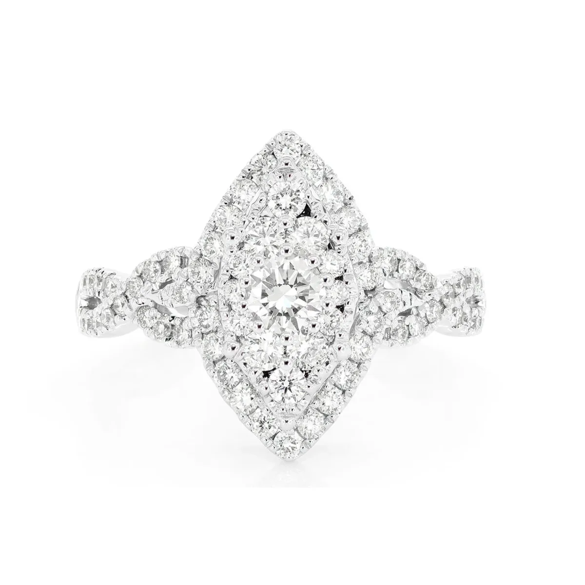 For Him Round Marquise Halo Cluster Diamond Ring in White Gold / Natural Diamond – Ring