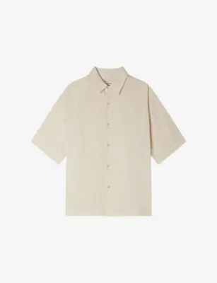 SANDRO Pleated Shark-Collar Woven Shirt - SKY BLUE