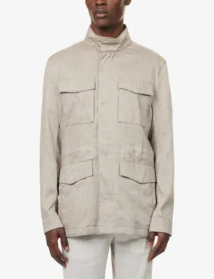 CORNELIANI High-Neck Long-Sleeve Linen And Wool-Blend Field Jacket detail 3