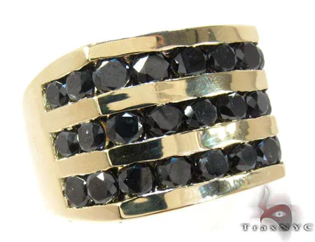 RINA - For Him FACTORY Yellow Gold Round Cut Channel 3 Row Black Diamond Ring 24764 in Rose Gold / 8 – Ring
