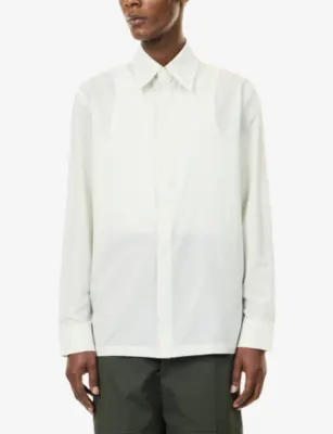 BOTTEGA VENETA Brand-Embroidered Pinstripe Cotton-Blend Shirt detail 3