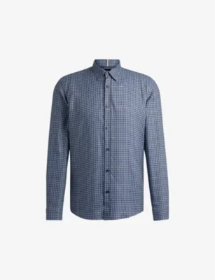 BOSS Regular-fit geometric-print chambray shirt - OPEN BLUE