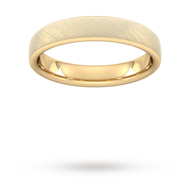 For Him 4mm Flat Court Heavy Diagonal Matt Finish Wedding Ring In 18 Carat Yellow Gold