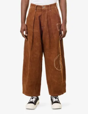 STORY MFG Lush Wide-Leg Cotton Trousers in Brown Zig Zag, additional product view 3
