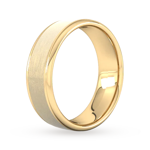 For Him 7mm D Shape Heavy Matt Centre With Grooves Wedding Ring In 18 Carat Yellow Gold detail 2