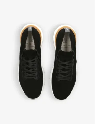 BRUNELLO CUCINELLI Logo-detail low-top cotton-knit trainers - EUR 43 / 9 UK MEN in BLACK, additional product view 2