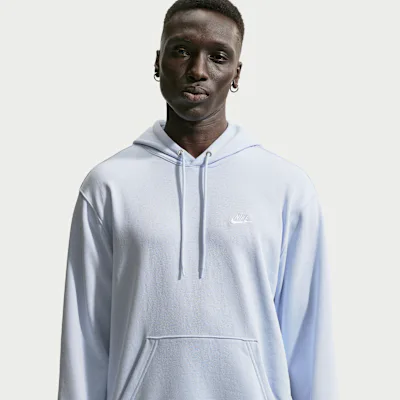 Nike Club Men's French Terry Pullover Hoodie - Hydrogen Blue/Hydrogen Blue/White