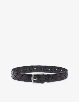 SANDRO Braided Leather Buckle Belt - CHOCOLATE - 36