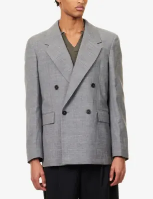 FRAME Double-Breasted Unlined Wool and Linen-Blend Blazer detail 3