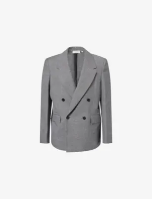 FRAME Double-Breasted Unlined Wool and Linen-Blend Blazer