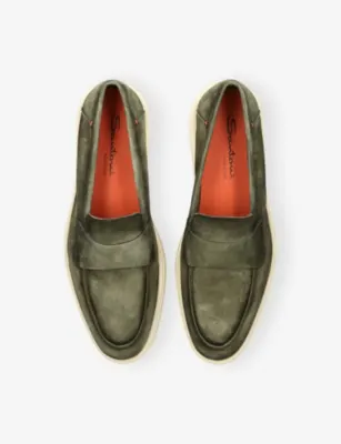 SANTONI Detroit Penny Suede Loafers - EUR 43 / 9 UK MEN in KHAKI, additional product view 2